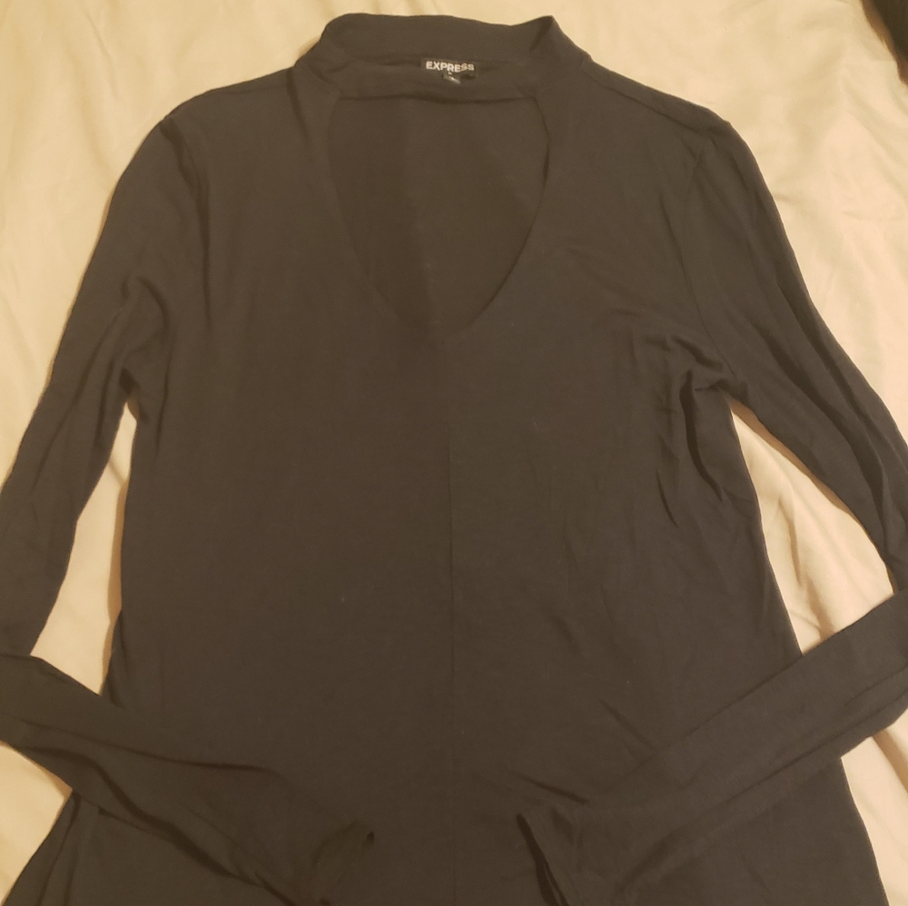 Express Black L/S Choker Neck Top